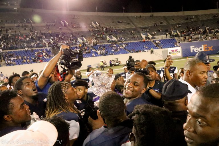 Jackson State University football team excited about Southern Heritage Classic win against Tennessee State University.